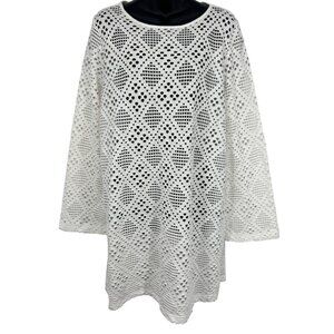 Haute Hippie Style White Diamond Eyelet Tunic Cover Up XL Extra Large New